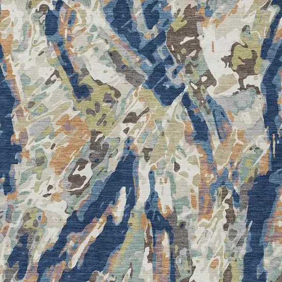 Navy Blue And Ivory Abstract Washable Indoor Outdoor Area Rug Photo 2