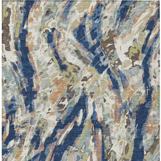 Navy Blue And Ivory Abstract Washable Indoor Outdoor Area Rug Photo 3