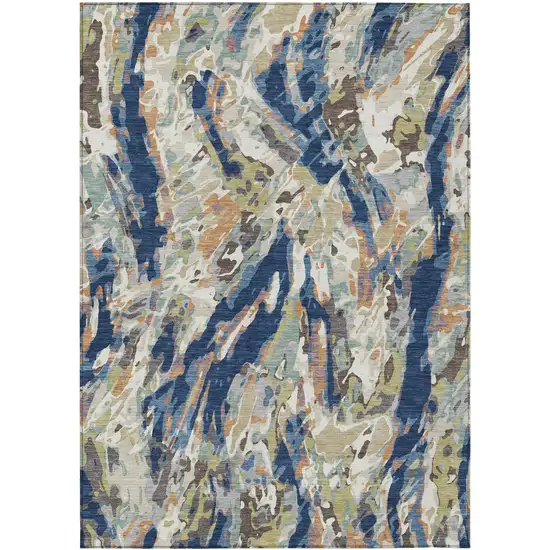 Navy Blue And Ivory Abstract Washable Indoor Outdoor Area Rug Photo 1