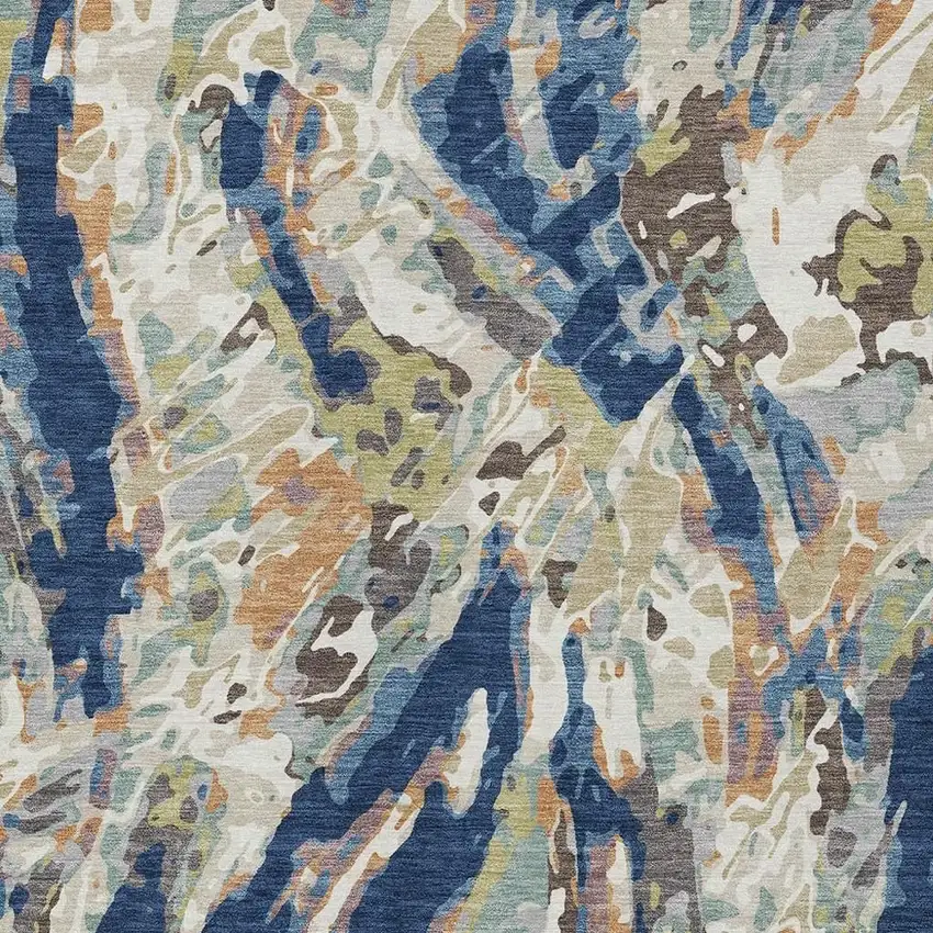Navy Blue And Ivory Abstract Washable Indoor Outdoor Area Rug Photo 2