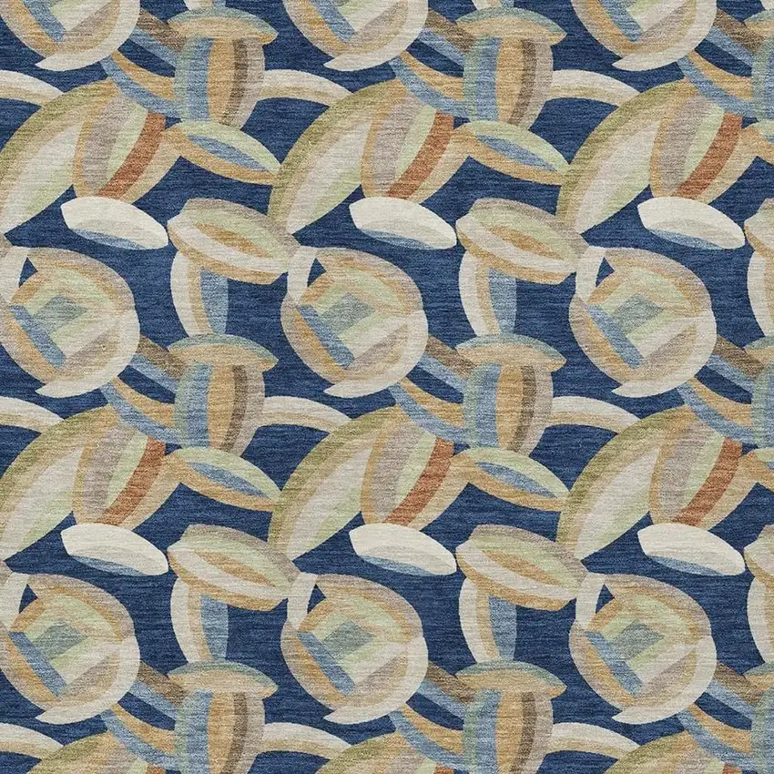 Navy Blue And Ivory Abstract Washable Indoor Outdoor Area Rug Photo 2