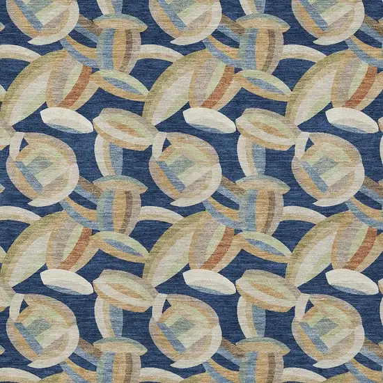 Navy Blue And Ivory Abstract Washable Indoor Outdoor Area Rug Photo 2