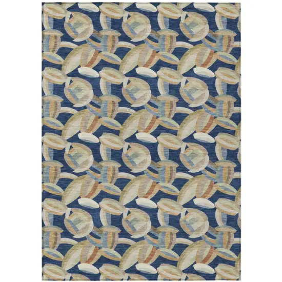 Navy Blue And Ivory Abstract Washable Indoor Outdoor Area Rug Photo 1
