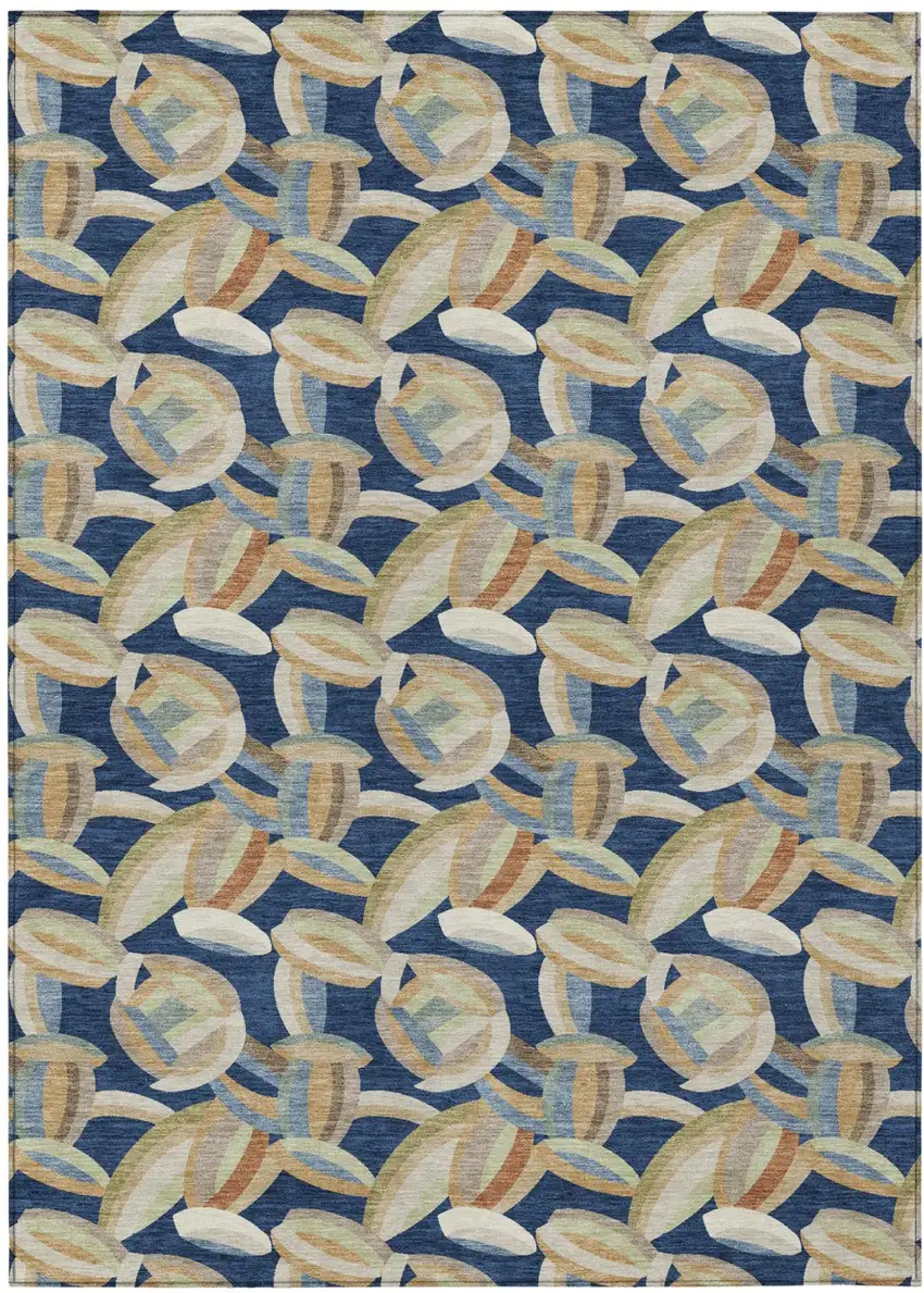 Navy Blue And Ivory Abstract Washable Indoor Outdoor Area Rug Photo 1