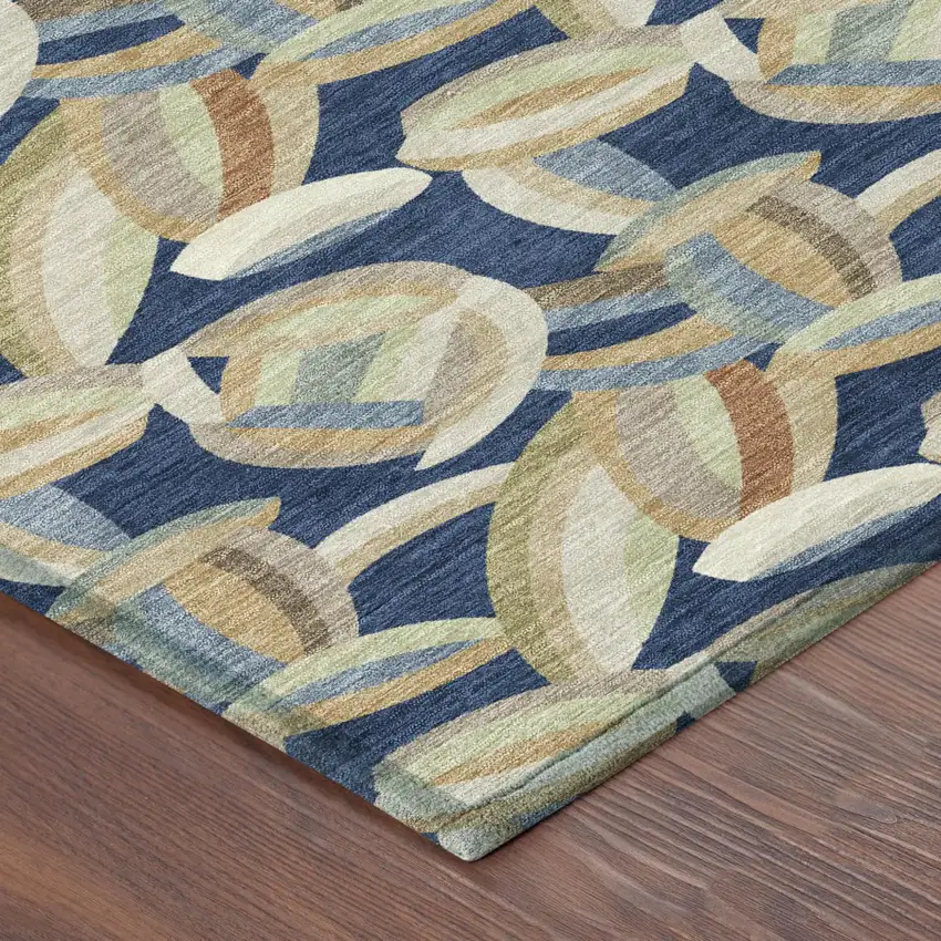 Navy Blue And Ivory Abstract Washable Indoor Outdoor Area Rug Photo 4