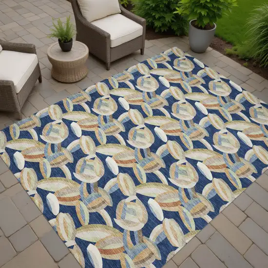 Navy Blue And Ivory Abstract Washable Indoor Outdoor Area Rug Photo 7