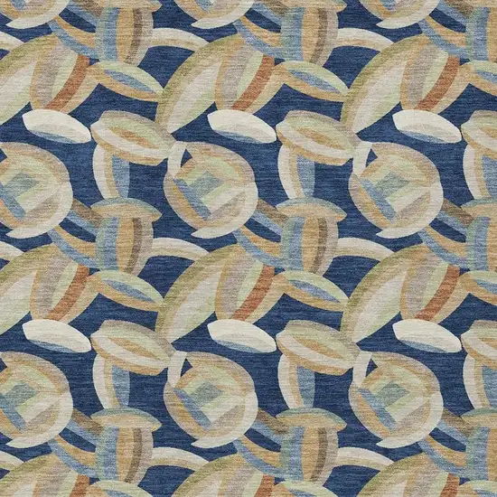 Navy Blue And Ivory Abstract Washable Indoor Outdoor Area Rug Photo 2