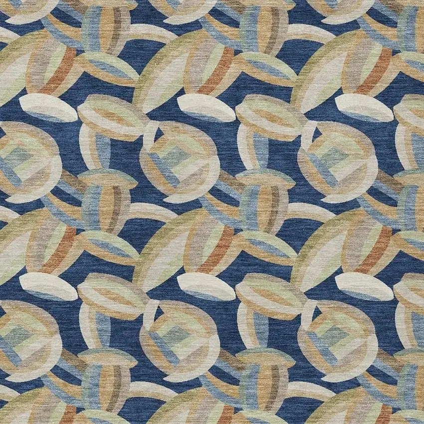 Navy Blue And Ivory Abstract Washable Indoor Outdoor Area Rug Photo 2