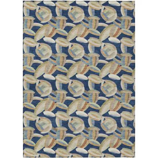 Navy Blue And Ivory Abstract Washable Indoor Outdoor Area Rug Photo 1