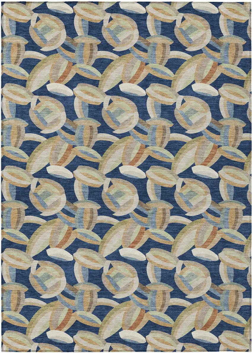 Navy Blue And Ivory Abstract Washable Indoor Outdoor Area Rug Photo 1