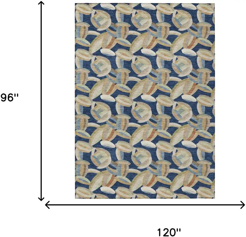 Navy Blue And Ivory Abstract Washable Indoor Outdoor Area Rug Photo 6