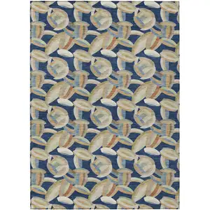 Photo of Navy Blue And Ivory Abstract Washable Indoor Outdoor Area Rug