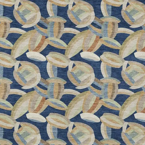 Navy Blue And Ivory Abstract Washable Indoor Outdoor Area Rug Photo 2