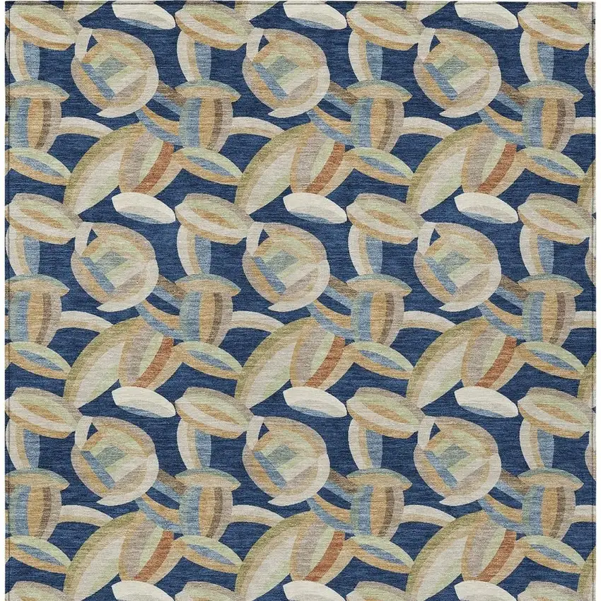 Navy Blue And Ivory Abstract Washable Indoor Outdoor Area Rug Photo 3