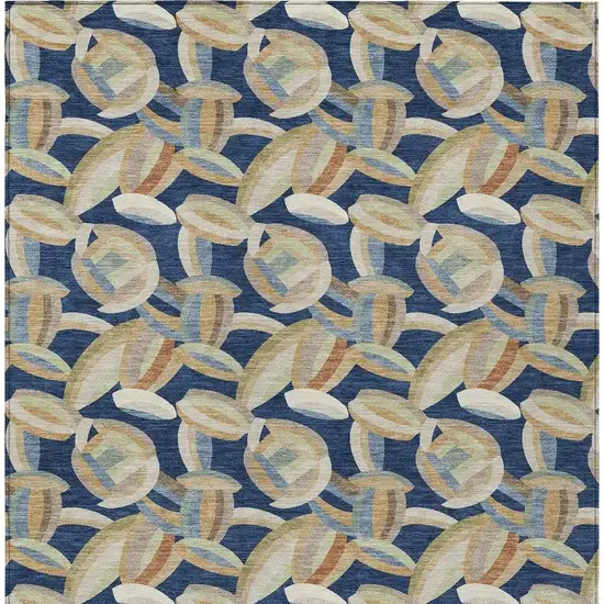 Navy Blue And Ivory Abstract Washable Indoor Outdoor Area Rug Photo 3