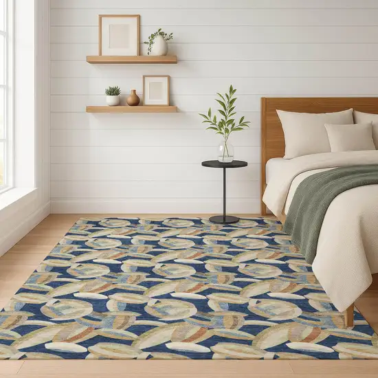 Navy Blue And Ivory Abstract Washable Indoor Outdoor Area Rug Photo 6