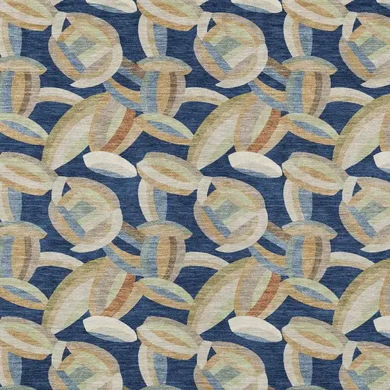 Navy Blue And Ivory Abstract Washable Indoor Outdoor Area Rug Photo 2
