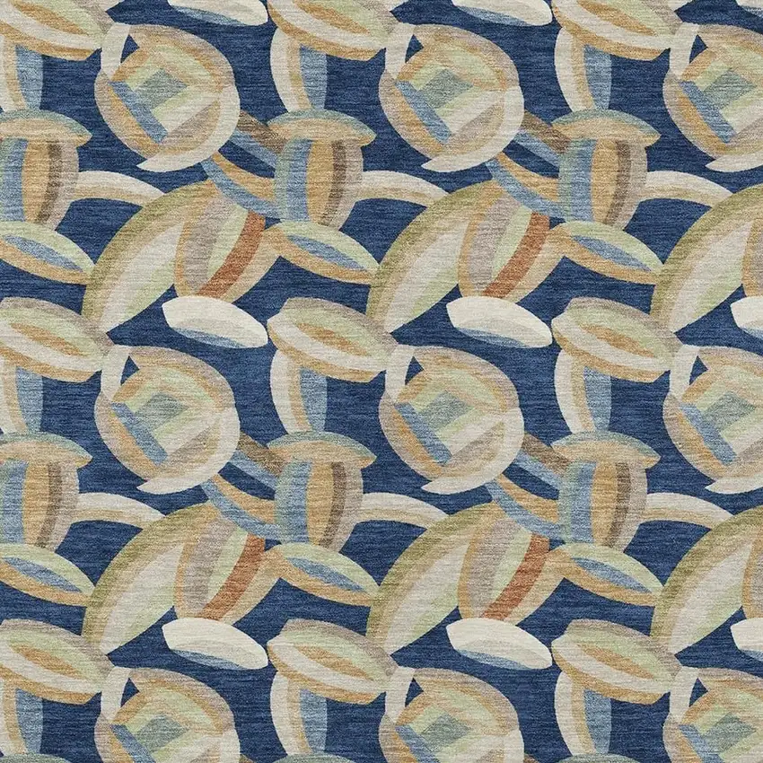 Navy Blue And Ivory Abstract Washable Indoor Outdoor Area Rug Photo 2