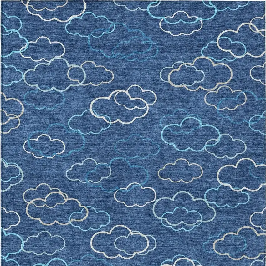 Navy Blue And Ivory Abstract Washable Indoor Outdoor Area Rug Photo 3