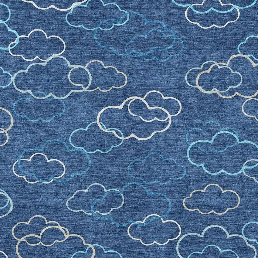 Navy Blue And Ivory Abstract Washable Indoor Outdoor Area Rug Photo 2