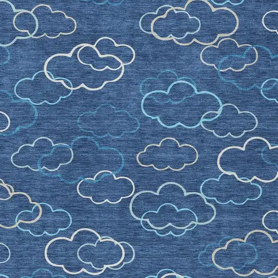Navy Blue And Ivory Abstract Washable Indoor Outdoor Area Rug Photo 2