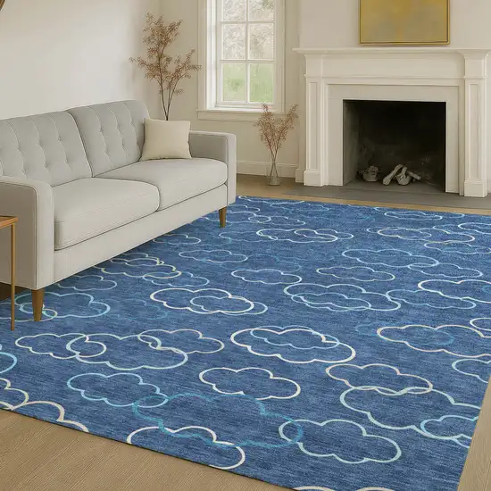 Navy Blue And Ivory Abstract Washable Indoor Outdoor Area Rug Photo 6