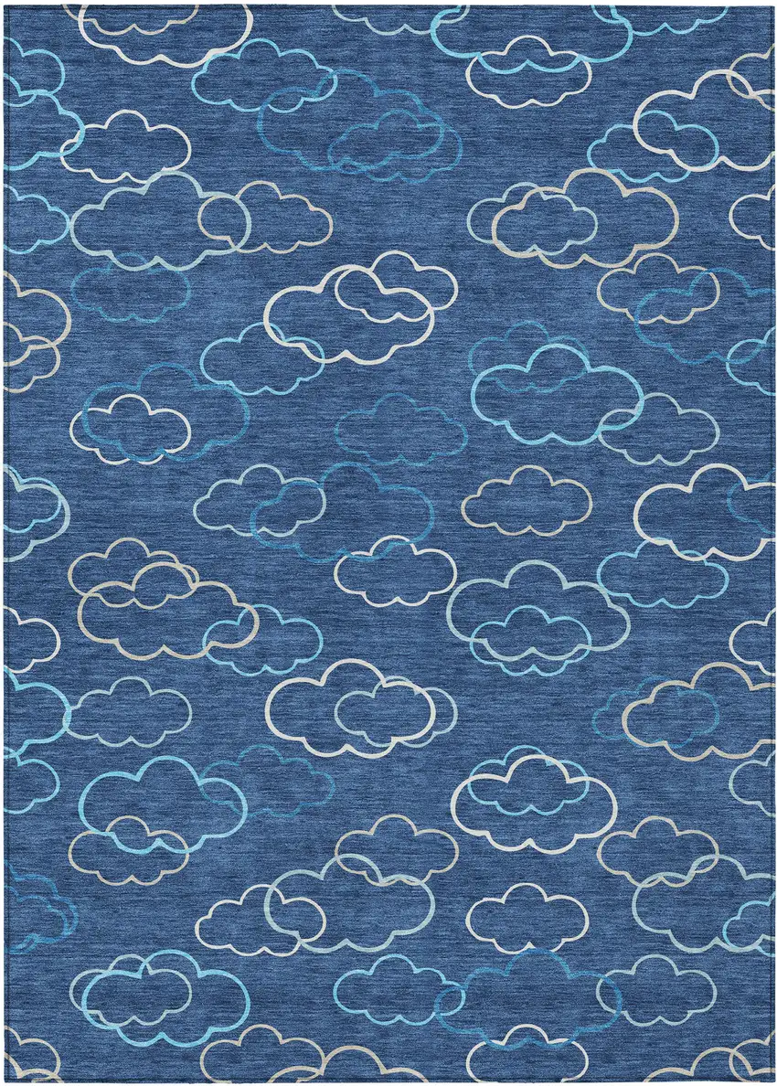 Navy Blue And Ivory Abstract Washable Indoor Outdoor Area Rug Photo 1