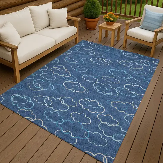 Navy Blue And Ivory Abstract Washable Indoor Outdoor Area Rug Photo 7