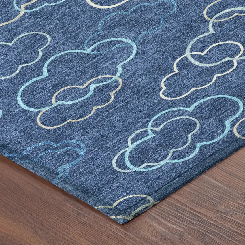 Navy Blue And Ivory Abstract Washable Indoor Outdoor Area Rug Photo 8
