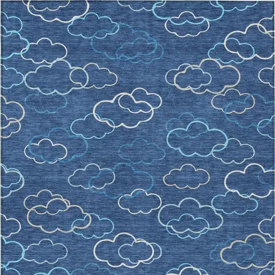 Navy Blue And Ivory Abstract Washable Indoor Outdoor Area Rug Photo 3
