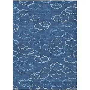 Photo of Navy Blue And Ivory Abstract Washable Indoor Outdoor Area Rug