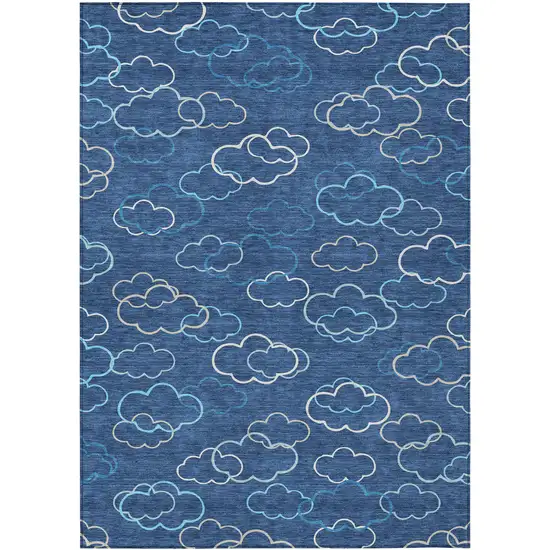 Navy Blue And Ivory Abstract Washable Indoor Outdoor Area Rug Photo 1