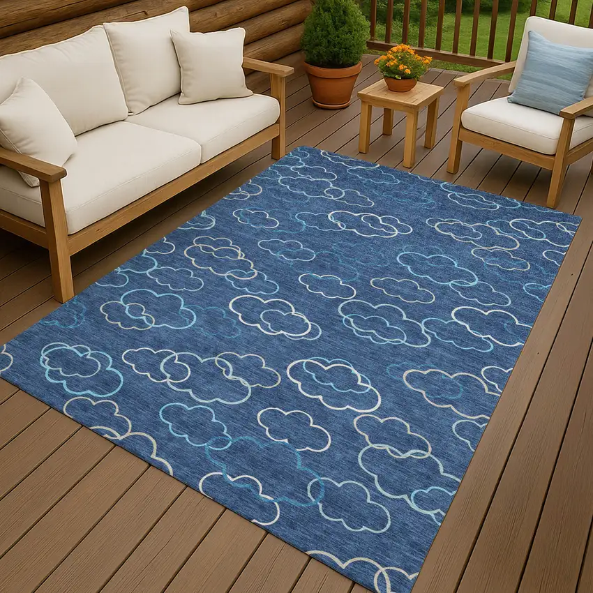Navy Blue And Ivory Abstract Washable Indoor Outdoor Area Rug Photo 7