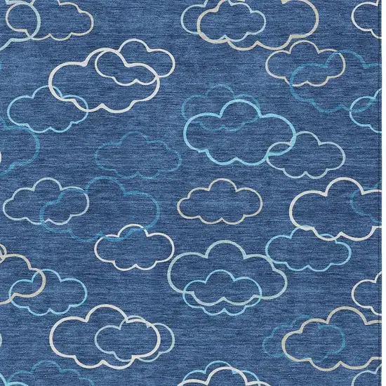 Navy Blue And Ivory Abstract Washable Indoor Outdoor Area Rug Photo 2