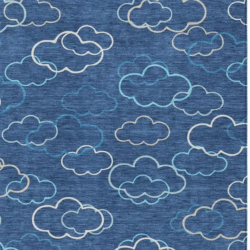 Navy Blue And Ivory Abstract Washable Indoor Outdoor Area Rug Photo 2