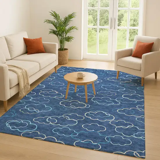Navy Blue And Ivory Abstract Washable Indoor Outdoor Area Rug Photo 5