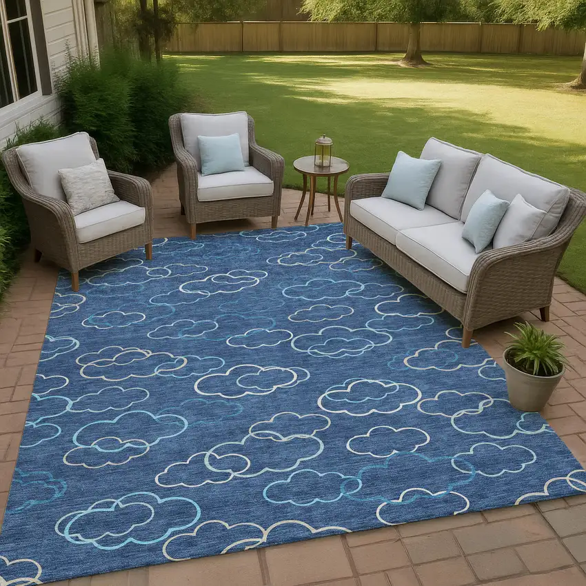 Navy Blue And Ivory Abstract Washable Indoor Outdoor Area Rug Photo 4