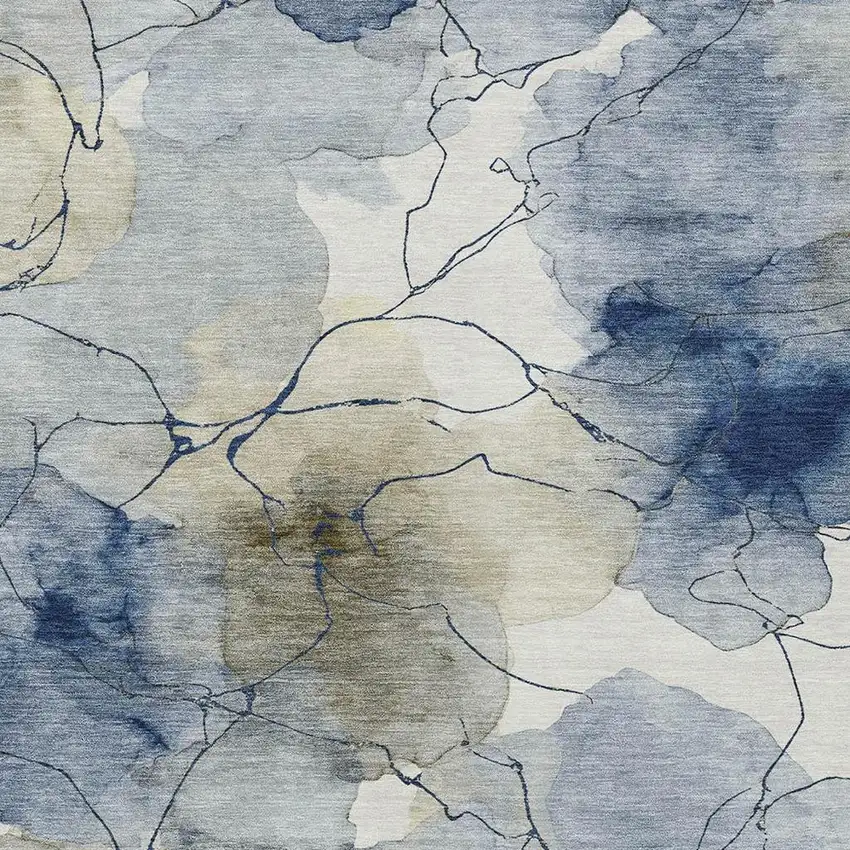 Navy Blue And Ivory Abstract Washable Indoor Outdoor Area Rug Photo 2