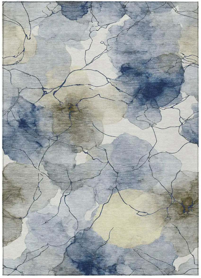 Navy Blue And Ivory Abstract Washable Indoor Outdoor Area Rug Photo 1
