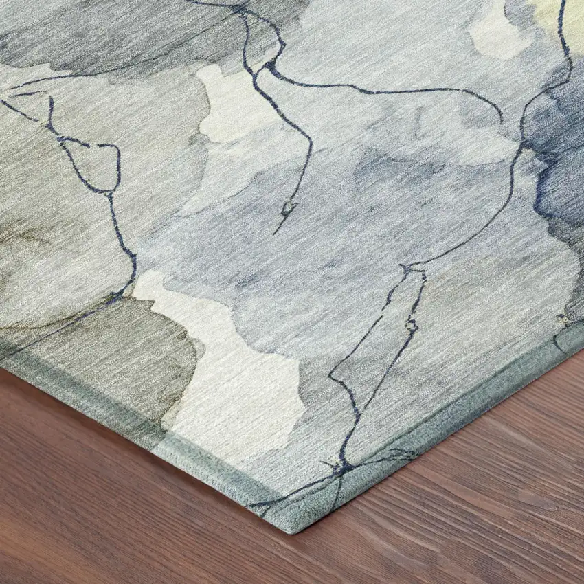 Navy Blue And Ivory Abstract Washable Indoor Outdoor Area Rug Photo 4