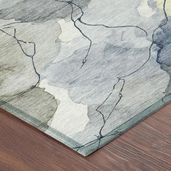 Navy Blue And Ivory Abstract Washable Indoor Outdoor Area Rug Photo 4