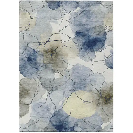 Navy Blue And Ivory Abstract Washable Indoor Outdoor Area Rug Photo 1