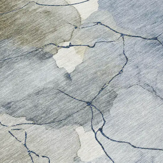 Navy Blue And Ivory Abstract Washable Indoor Outdoor Area Rug Photo 5