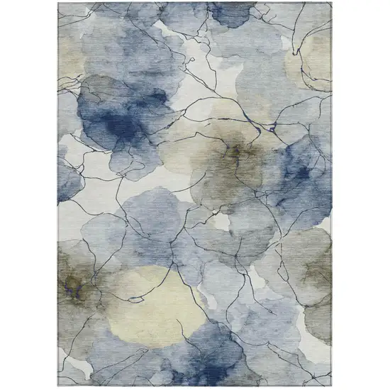 Navy Blue And Ivory Abstract Washable Indoor Outdoor Area Rug Photo 3