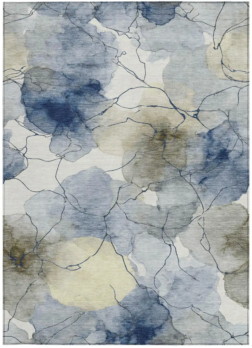 Navy Blue And Ivory Abstract Washable Indoor Outdoor Area Rug Photo 3