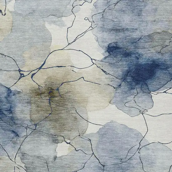 Navy Blue And Ivory Abstract Washable Indoor Outdoor Area Rug Photo 2