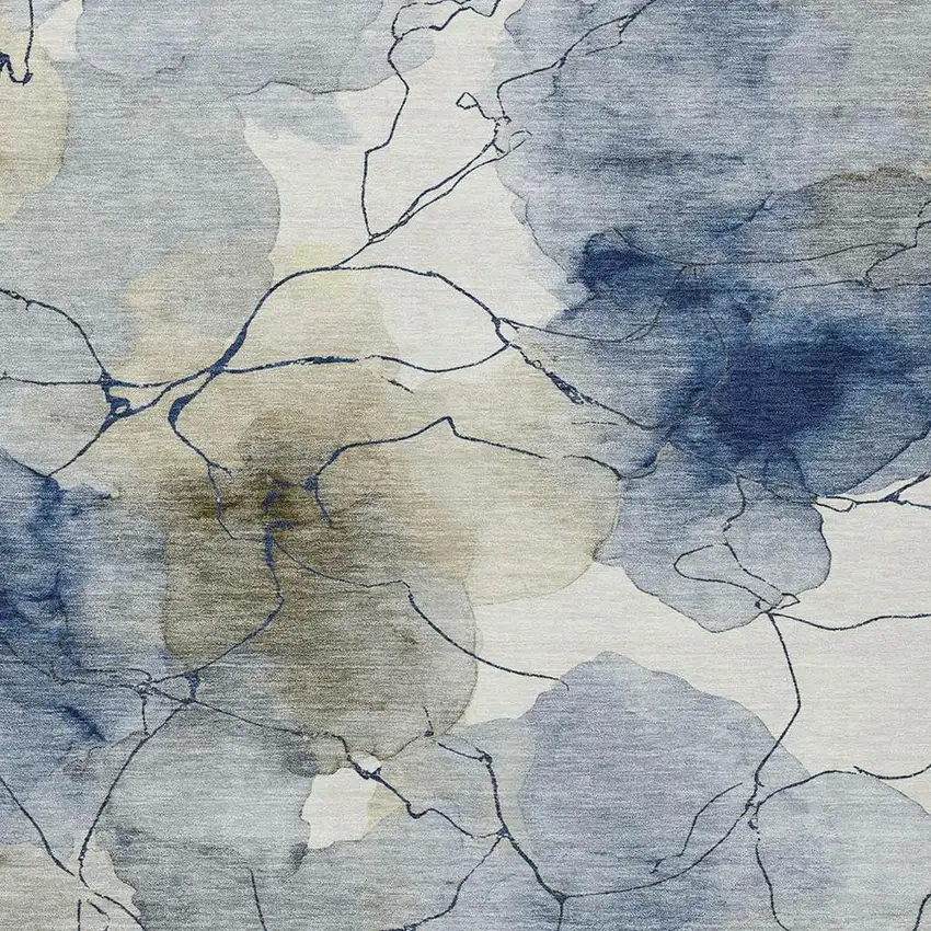 Navy Blue And Ivory Abstract Washable Indoor Outdoor Area Rug Photo 2