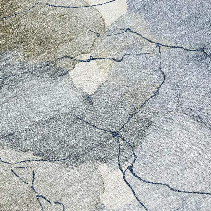 Navy Blue And Ivory Abstract Washable Indoor Outdoor Area Rug Photo 5