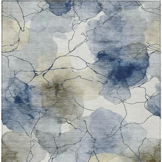 Navy Blue And Ivory Abstract Washable Indoor Outdoor Area Rug Photo 3