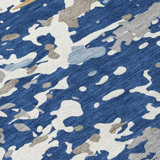 Navy Blue And Ivory Abstract Washable Indoor Outdoor Area Rug Photo 5
